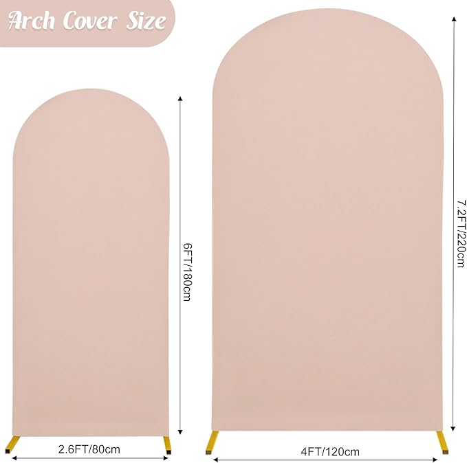 Set of 2 Wedding Arch Cover 2-Sided Round Top Spandex Fitted Arch Backdrop Cover for Birthday Party Baby Shower Wedding Arch Stand Decor（7.2FT, 6FT, Cameo Brown）