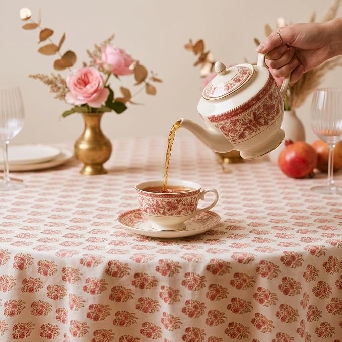 ATOSII Cotton Tablecloth 72" Inches Round Ivy Red