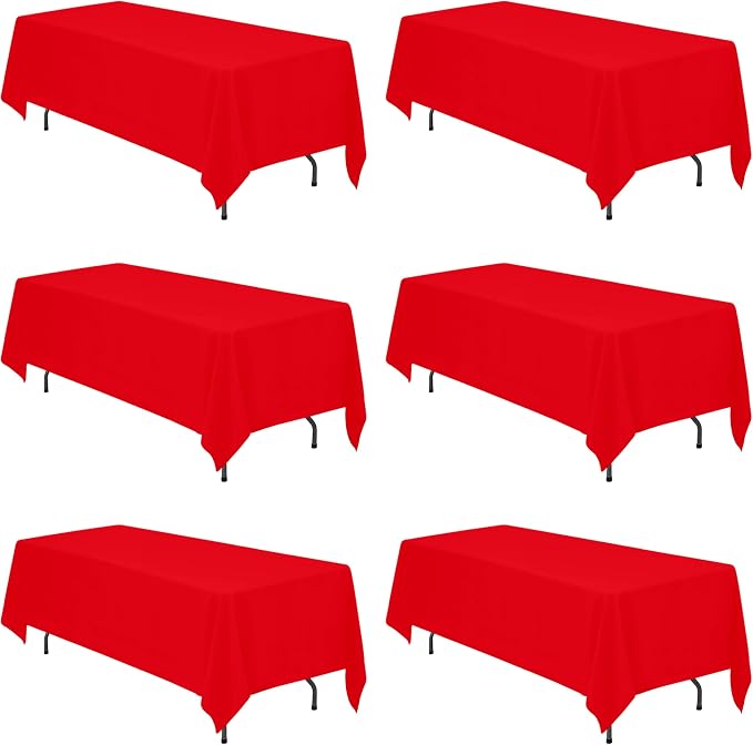 BRILLMAX 6 Pack Red Tablecloths 70 x 120 Inch for 6ft & 8ft Rectangle Tables - 150 GSM Polyester Fabric, Universal Fit, Water, Stain & Wrinkle Resistant Cloth Cover for Wedding Reception Banquet
