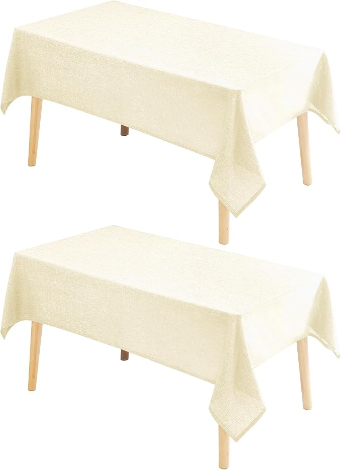 Hiasan 2 Pack Faux Linen Rectangle Tablecloth - Wrinkle and Stain Resistant Washable Table Cloth for Kitchen Dining Room Holiday Dinner, Champagne, 70 x 90 Inch