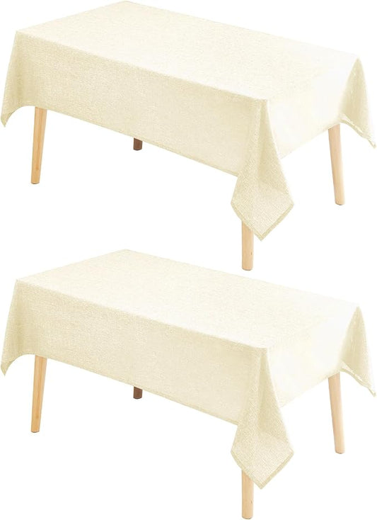 Hiasan 2 Pack Faux Linen Rectangle Tablecloth - Wrinkle and Stain Resistant Washable Table Cloth for Kitchen Dining Room Holiday Dinner, Champagne, 70 x 90 Inch
