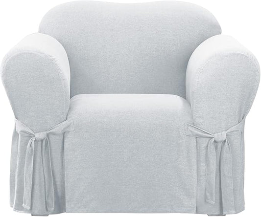 SureFit Farmhouse Basketweave Faux Linen Chair Slipcovers, Chair Cover One Piece Design and Straight Skirt, Removable and Machine Washable Armchair Cover, Gray