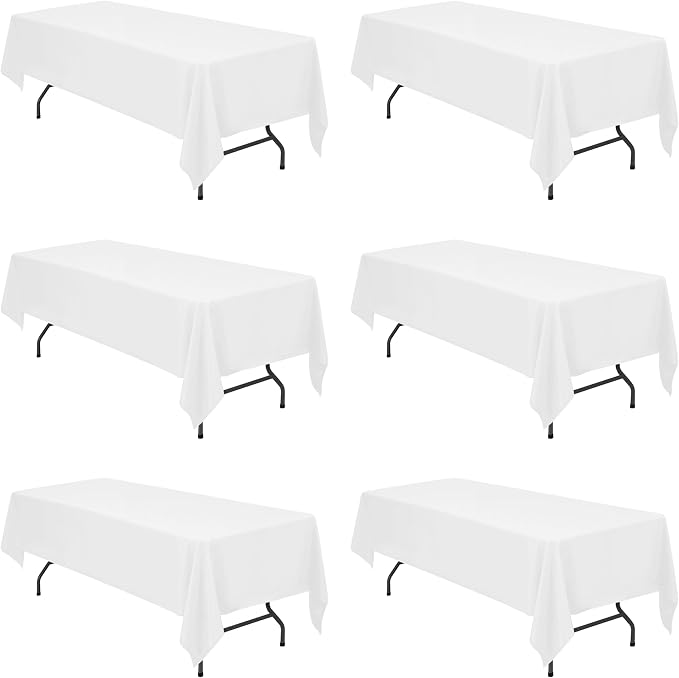 BRILLMAX 6 Pack White Tablecloths 60 x 126 Inch for 8ft Rectangle Tables - 150 GSM Polyester Fabric, 15" Standard Drop, Water, Stain & Wrinkle Resistant Cloth Cover for Wedding Banquet Dining Buffet