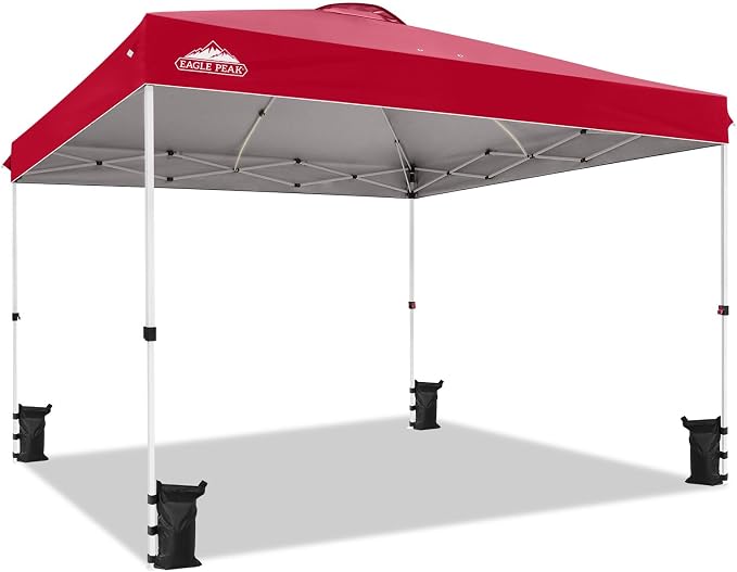 EAGLE PEAK Pop Up Canopy Tent with Wheeled Carry Bag, 8 Stakes, 4 Ropes, 4 Weight Bags, Easy Set Up Tent Canopy, 12x12 ft, 144sqft of Shade, Red