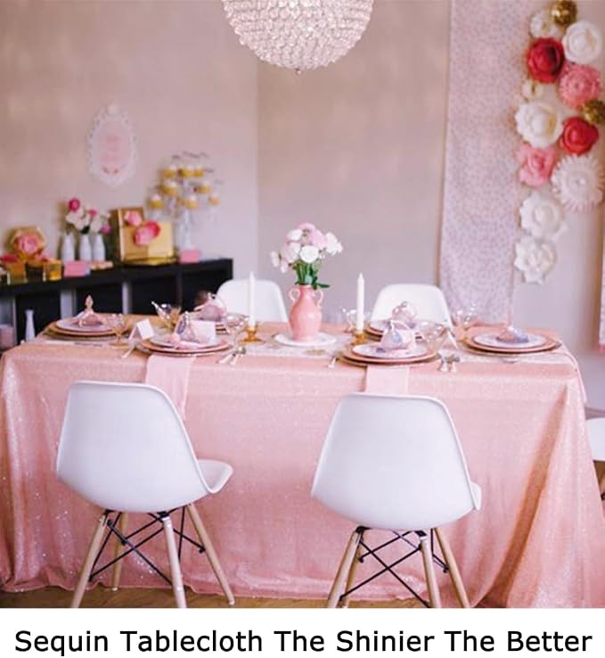 ShiDianYi Shimmer-Baby Pink-Sequin Tablecloth, Rectangle Sequin Table Overlay 50x72-inch, Wholesale Shiny Elegant Sequin Table Cloth, Sequin Linens for Baby Shower