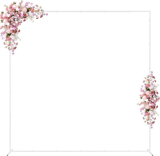 Wokceer Wedding Arch Backdrop Stand Square 7.2 x 7.2 FT White Metal Backdrop Stand Balloon Arch Frame for Wedding Birthday Party Garden Arbor Anniversary Event Decor