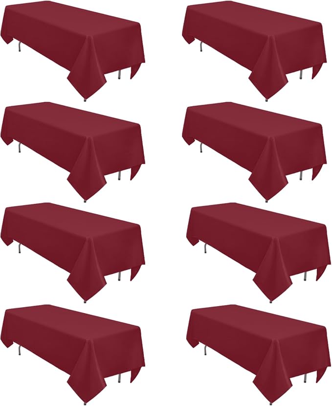 8 Pack Burgundy Table Cloth 60 x 126 Inch Rectangular for 8 Foot Rectangle Tables, Wrinkle Resistant Burgundy Tablecloth Washable Polyester Fabric for Buffet Wedding Party Banquet