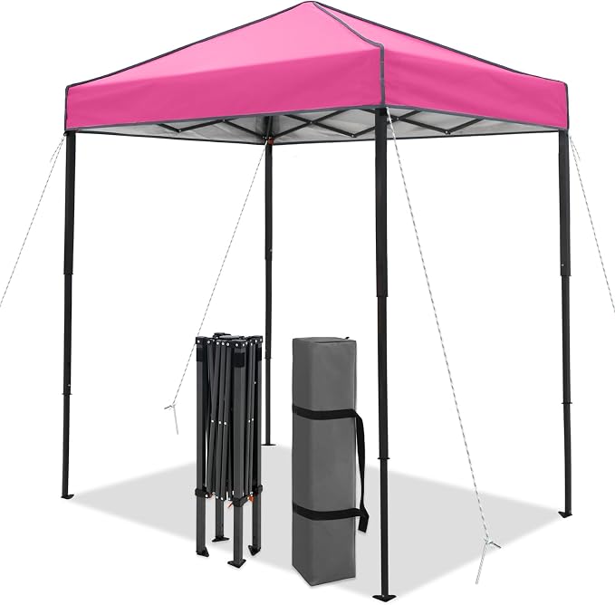 6x4 Pop Up Canopy Tent, Instant Portable Beach Canopy, Outdoor Tent with Carry Bag for Camping, Sports, Tailgating, Events, Pink