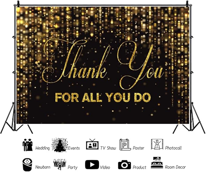 10x10ft Thank You for All You Do Backdrop Black Gold Congratulations Graduates Background Be Thankful to The Teacher Doctor Staff We Appreciate You Decor Banner Backdrop for Senior Year Party