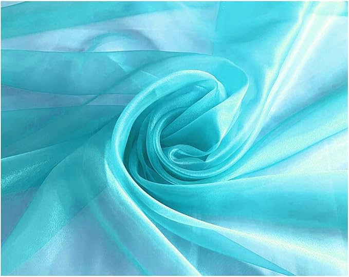 MDS Pack of 15 Yard Sheer Organza Fabric for Wedding Party Home Event Banquet Decorations, Backdrop Curtain Craft Dress Sewing Fashion DIY Crystal Organza Tulle Fabric Bolt 44” Wide - Light Teal