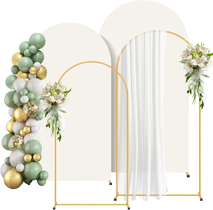 2 Pack Arch Backdrop Stand and Cover Set (7.2FT/6FT), Balloon Arch Stand, Metal Background Arch Stand, Backdrop Arch Frame, Wedding Arch for Backdrop (Ivory Cover)