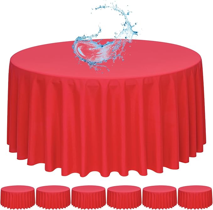 6 Pack Red Round Tablecloth 90 Inch, Waterproof Polyester Table Cloth for Round Tables Red Tablecloths Stain and Wrinkle Resistant Washable Fabric Table Cover for Party Dining Wedding Banquet