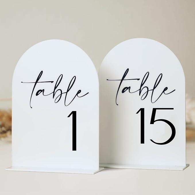 HOODO White Arch Wedding Table Numbers 1-15 with Stands, 5"x7" Arched Acrylic Signs and Holders, White Arch Table Numbers for Wedding Reception, Centerpiece, Party, Anniversary, Event