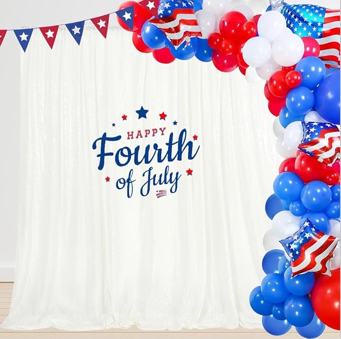 PartyDelight Iridescent White Sequin Backdrop 6x6ft 4 Inch Rod Pocket | Iridescent white 3mm sequins show pink and purple tones under light on mesh backing for photos arches stages and party walls