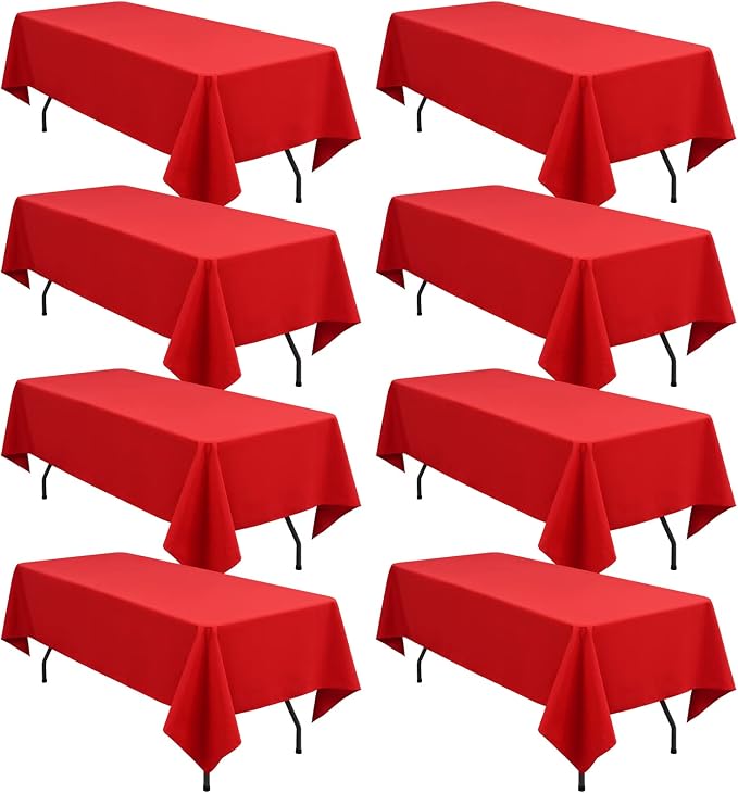 8 Packs Red Rectangle Tablecloth - 60 x 126 Inch, Premium Polyester Table Cloth for 6 Foot Rectangle Tables, Washable Fabric Table Covers for Wedding, Party, Banquet, Dining