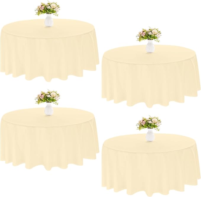 4 Pack 90 Inch Round Tablecloth Polyester Washable Table Covers for Wedding Dining Table Buffet Parties Banquet Decor（Champagne）