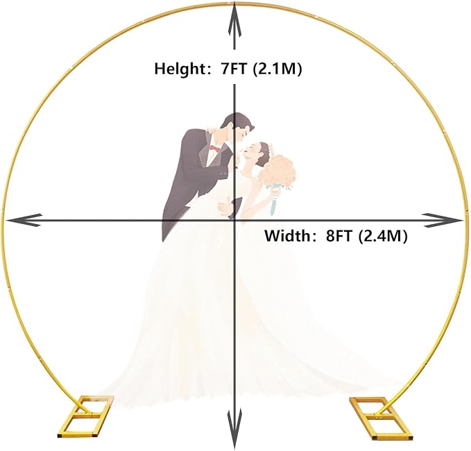 8FT Gold Round Backdrop Stand Large Circle Metal Floral Balloon Frame Wedding Arch Stand for Wedding, Birthday Party, Baby Shower, Graduation, Anniversary, Candy Tables Celebration