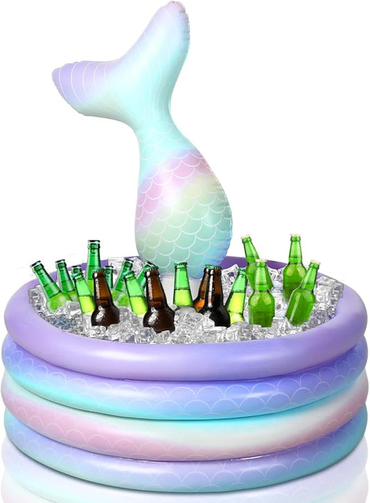 Bencailor 1 Pcs Mermaid Party Decorations Mermaid Tail Inflatable Cooler Blow up Drink Cooler Floating Ice Chest Tail Pool Drink Holder for Holiday Birthday Party Decorations (Purple, 14 x 29.5'')