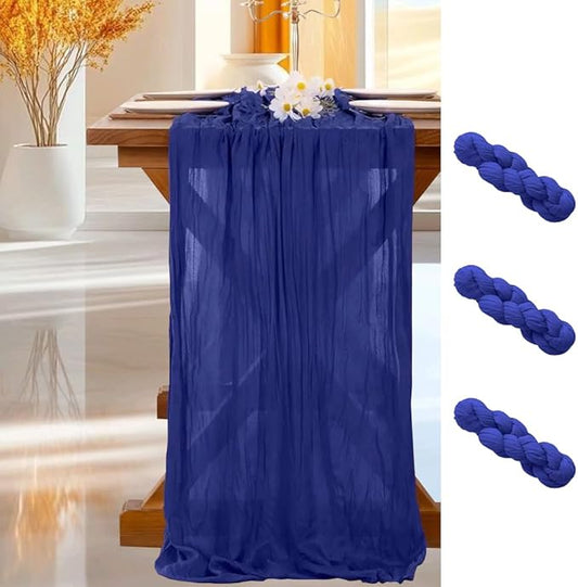 Cheesecloth Table Runner | Boho Fabric Cheese Cloth Table Runner Rustic Sheer Table Runners for Wedding, Bridal Shower, Birthday Party Décor(Royal Blue,Pack of 3)