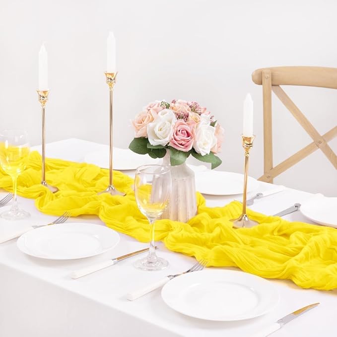 MLMC Yellow Table Runner 10ft Rustic Spring Cheesecloth Table Runner Gauze Cheese Cloth Centerpiece Decororations 35x120 Inches for Wedding Baby Shower Outdoor Picninc Decor