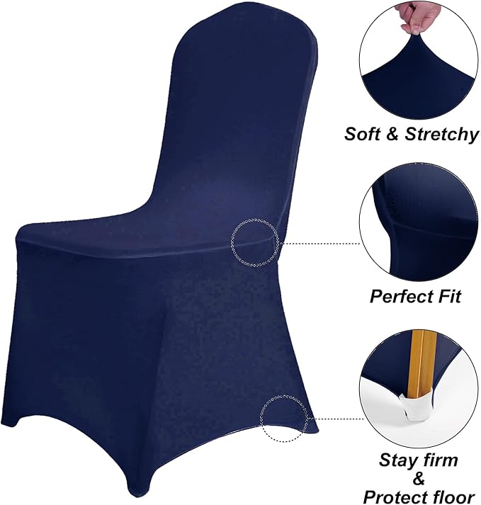 SUPERO Navy Chair Cover, 12PCS Stretch Waterproof Polyester, Protector Chair Cover for Party, Banquet, Wedding Event, Hotel, Universal Fit