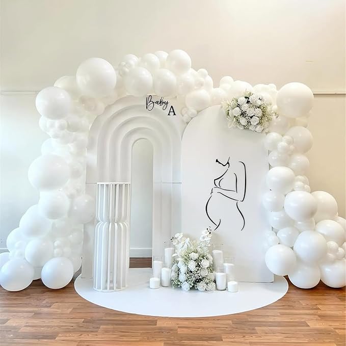 108Pcs White Double Stuffed Balloons Different Size, 18/12/10/5 inch White Balloons Garland Arch Kit for Birthday Wedding Baby Shower Bridal Shower Engagement Party Decorations
