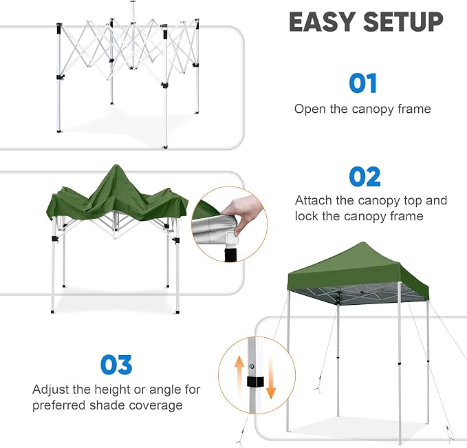 COOS BAY 5x5 Pop Up Canopy Tent, Portable Lightweight Sun Shelter with Carry Bag, Easy Setup Outdoor Canopy for Beach, Camping, Sports & Backyard Shade, Green