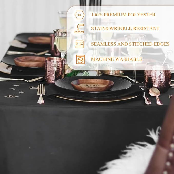 WIGENIUS 6 Pack Black Table Cloth Rectangle Tablecloths 60X102 Inch,Polyester Table Cloth for 6 Foot Rectangle Tables,Wrinkle Resistant Washable Fabric Table Covers for Party,Wedding Banquet