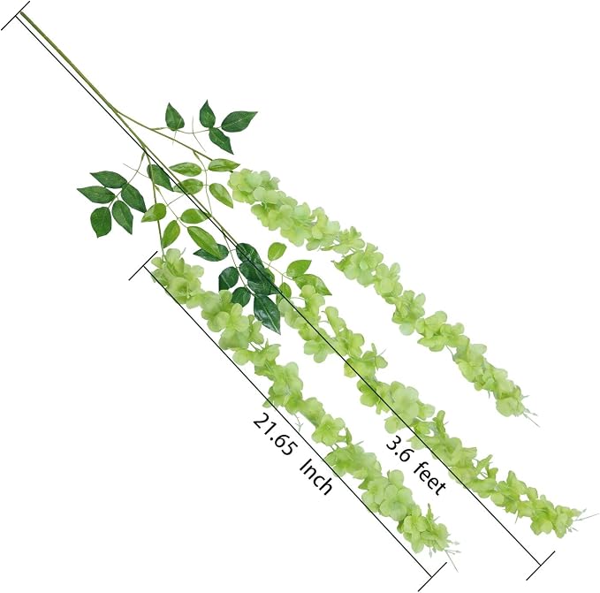 Pauwer Wisteria Hanging Flowers 12 Pack Fake Flower Garland Artificial Wisteria Vines Rattan Silk Flower String Wedding Party Wall Decorations,Green