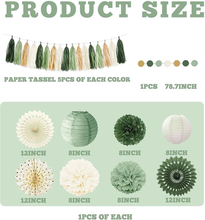 Bridal Shower Decorations,Sage Green Bridal Shower Decorations Includes Love Laughter Happily Ever After Decorations Paper Flower Ball Wedding Decorations for Home Party Bachelorette Party Decorations