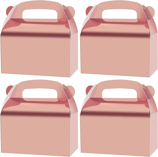 30-Pack Rose Gold Party Favor Treat Boxes, Goodie Gable Paper Gift Boxes with Handles. Perfect for Wedding, Birthday, Graduation, Babyshower