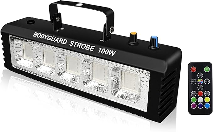 Strobe Stage Lights Sound Activated, 100W RGB LED Strobe Light, Halloween Light Effect with Remote Control, Professional DJ Party Lights for Banquet Host