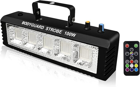 Strobe Stage Lights Sound Activated, 100W RGB LED Strobe Light, Halloween Light Effect with Remote Control, Professional DJ Party Lights for Banquet Host