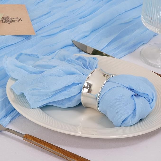 MLMC 24 Pack Baby Blue Cheesecloth Napkins Boho Rustic Gauze Cloth Napkins Washable 21"x21" for Wedding Baby Shower Birthday Anniversary Dinner Decor