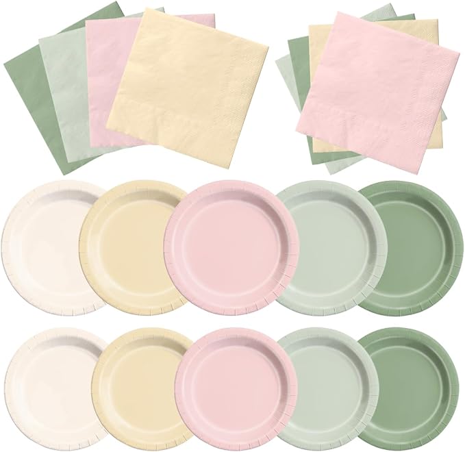 CMUSKO 150Pcs Dusty Pink Sage Green Plates and Napkins - Pink and Green Birthday Decorations Spring Tableware Serves 50 for Baby Shower, Bridal Shower, Wedding