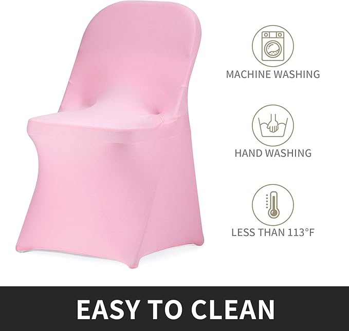 Peomeise Stretch Spandex Folding Chair Cover for Wedding Party Dining Banquet Event (Pink with Open Back,25pcs)