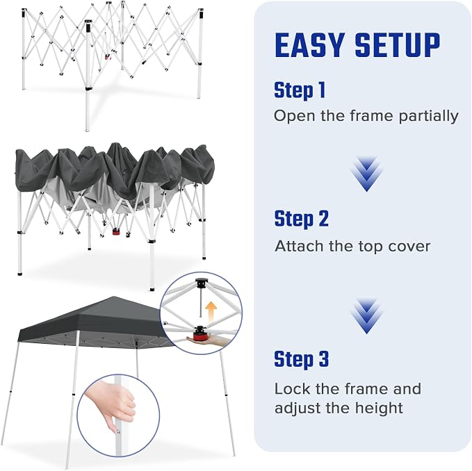 10x10 Pop Up Canopy Tent with Carry Bag, Slant Leg Instant Shade Shelter for Outdoor Events, Camping, Sports, Parties, Gray