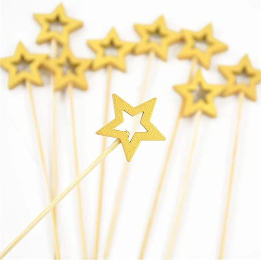 Durable 200Pcs Star Disposable Bamboo Skewer Gold Silver Buffet Fruit Food Pick Cocktail Cupcake Stick Christmas Birthday Wedding Decor(Gold)