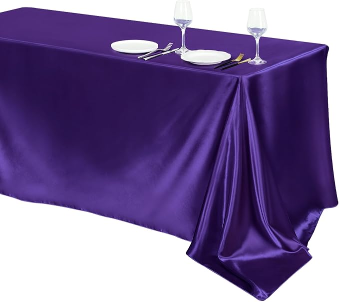 TURSTIN 1 Pack Dark Purple Satin Tablecloth 102 x 58 Inch Overlay Satin Table Cover Rectangle Bright Silk Tablecloth Smooth Fabric Table Decoration for Wedding Banquet Party Events