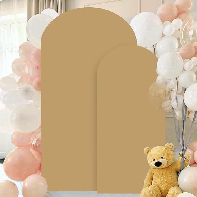 FANPROMS Khaki Arch Cover Set of 2 Arch Backdrop Stand Cover 6FT 7.2FT Spandex Fitted Arch Backdrop Cover Brown Wedding Arch Covers Stretchy Backdrop Arch Cover Backdrop Fabric for Wedding Party Decor