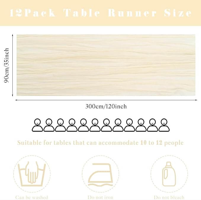 6 Pcs Beige Cheesecloth Table Runner 10FT Runner for Tables Boho Gauze Fabric Table Runner Decoration Rustic Sheer Runner for Wedding Bridal Shower Birthday Party Table Decor (35 x 120 Inches Long)