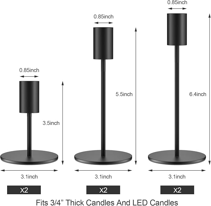zeochyni Set of 6 Black Taper Candle Holders Candlestick Holders, Decor Candle Stick Candle Holder for Table or Mantel Centerpiece, Wedding, Dinning, Party Home Decor