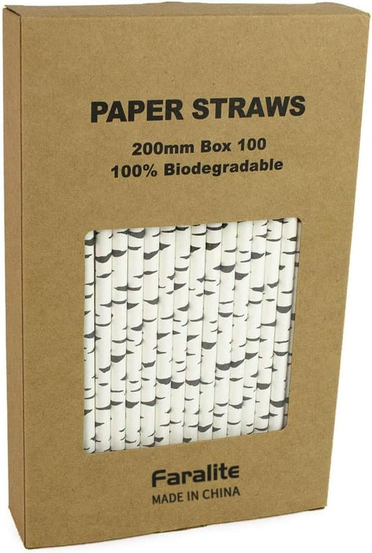 100 Pack Birch Bark Biodegradable Paper Straw for Birthdays, Weddings, Baby Showers Cyber Holiday 2025 Celebrations and Parties (100)