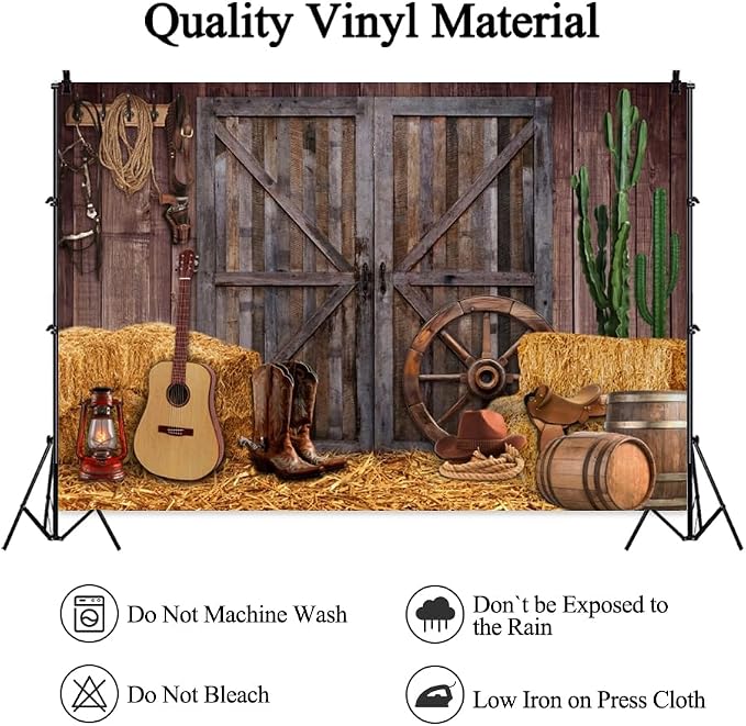 Western Backdrop 8x6ft for Western Party Decor&Photography | Thicker Vinyk Clear Image Vintage Farm Wooden Door Barn Wild West Rodeo Banner for Large Western Theme Birthday Party Decor