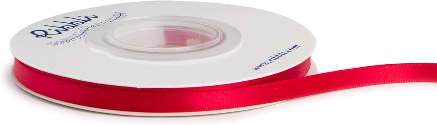 Ribbli Double Faced Hot Red Satin Ribbon,1/4” x Continuous 25 Yards,Use for Bows Bouquet,Gift Wrapping,Floral Arrangement