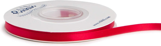 Ribbli Double Faced Hot Red Satin Ribbon,1/4” x Continuous 25 Yards,Use for Bows Bouquet,Gift Wrapping,Floral Arrangement