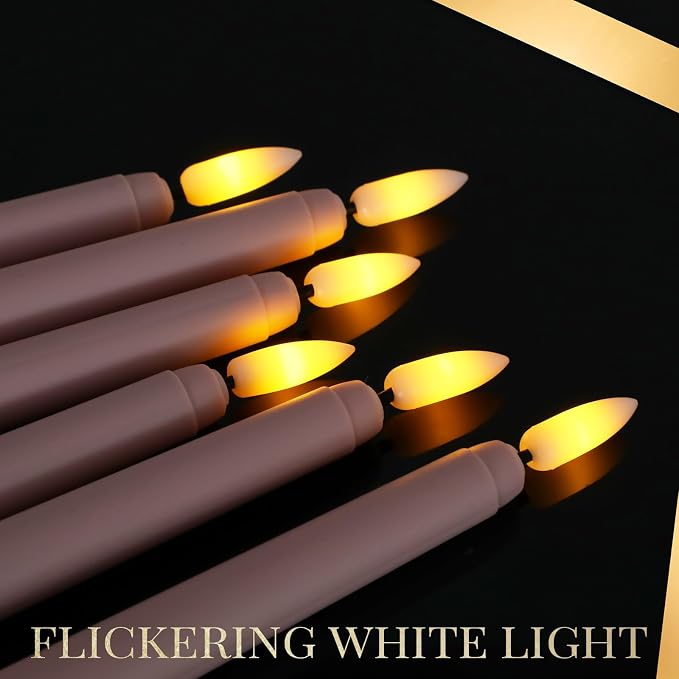 Macarrie 24 Packs Flameless Taper Candles Battery Operated Fake 11 Inch Long Candlelight LED Flameless Candlesticks Flickering Tapered for Summer Fall Wedding(Pink)