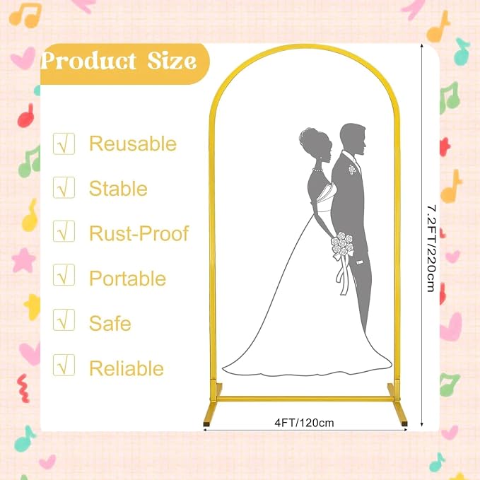 7.2FT Metal Arch Backdrop Stand, Elegant Gold Wedding Arch for Baby Shower, Birthday Party, Graduation Ceremony and Event Decorations