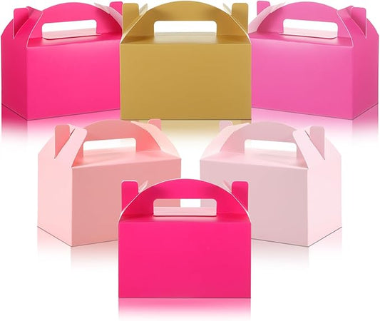 Skyygemm 24 Pcs Graduation Party Favor Gable Boxes Colorful Paper Treat Goodie Candy Cake Gift Box for Summer Birthday Wedding Party Decorations, 6 x 3.5 x 3.5 Inch(Hot Pink)