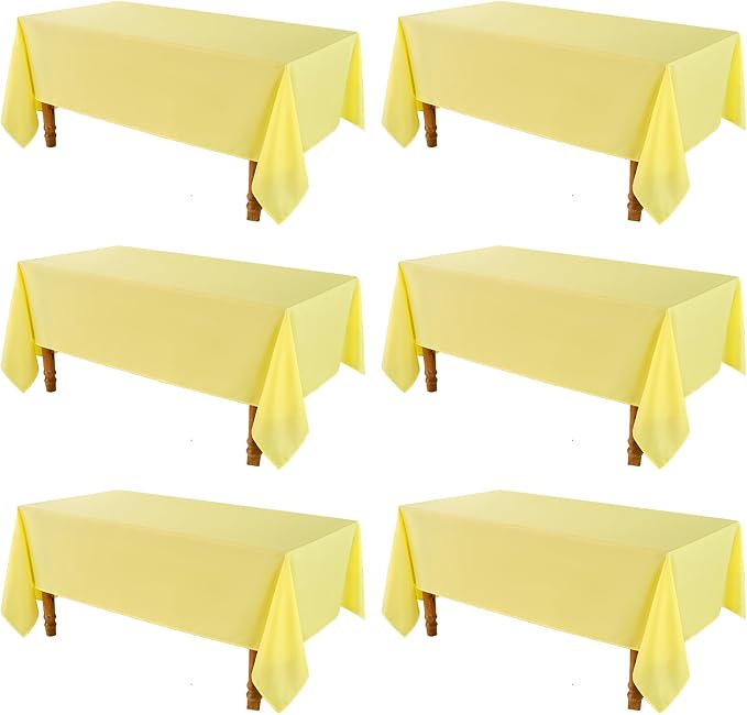 VidaFete Tablecloth 6 Pack 90 * 132inch Rectangle Table Cloth Polyester, Stain Wrinkle Resistant Polyester Dining Table Cover for Kitchen Dinning Party Wedding Rectangular Buffet Decoration(Yellow)
